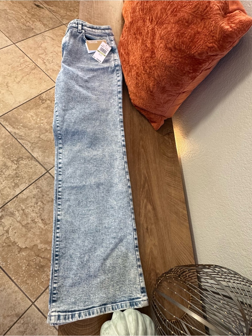 Michael Kors Light Blue Acid-Wash Wide Leg Jeans